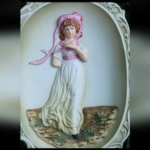 Vintage 1950s Lefton Bisque "Pinkie" 3 dimensional wall plaque